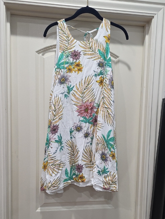 Umgee Dresses & Skirts - Umgee White Tank Dress with Pink, Green & Gold‎ Tropical Print